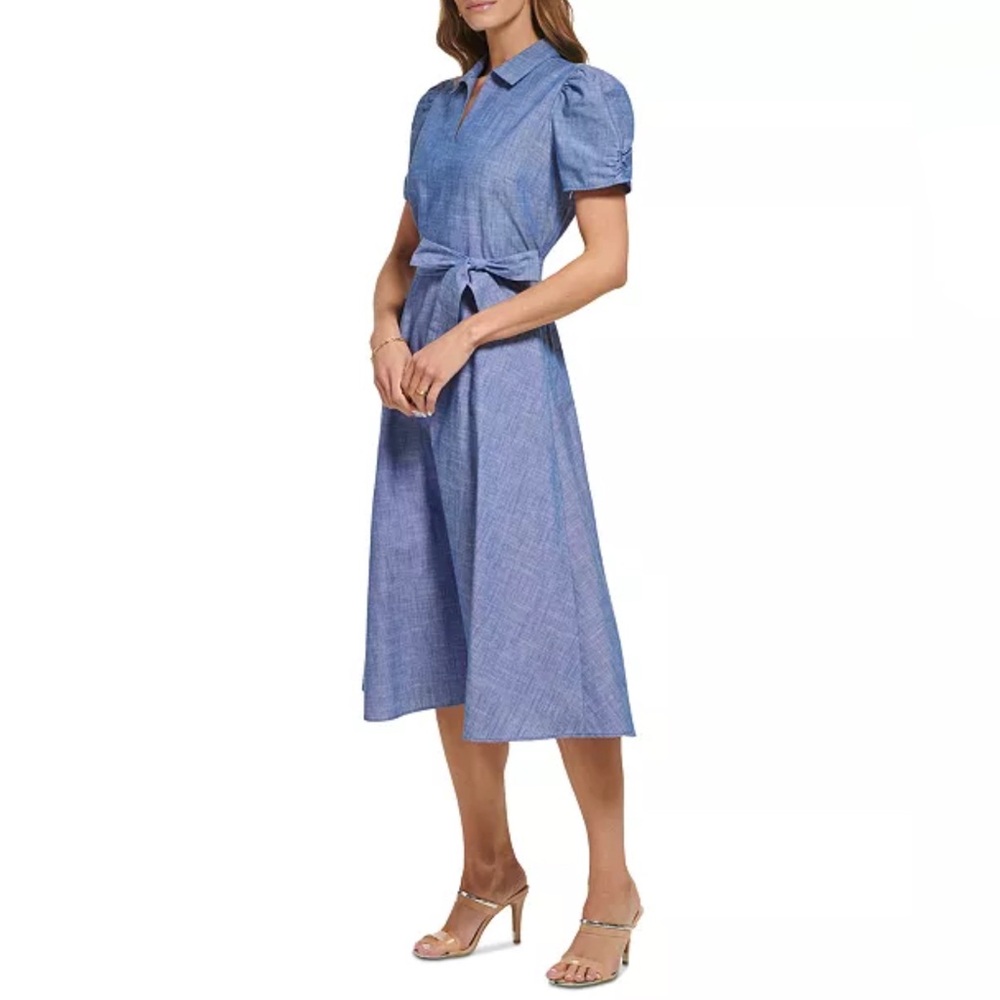 NWT DKNY Women's Ruched-Sleeve Belted Shirtdress - Picture 3 of 15